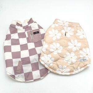Lucy & Co. Reversible Vest Dog Bundle Daisy and Purple Checker Sherpa